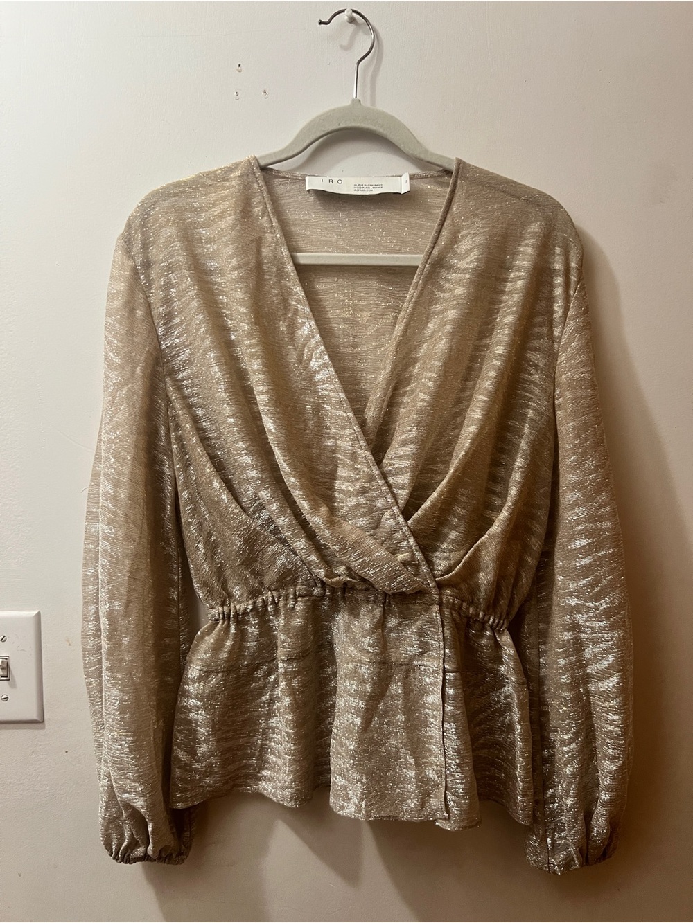 IRO Maryle Shimmer Champagne Glitter Wrap Top